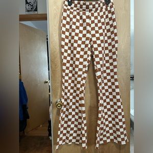 FLARED BURNT ORANGE CHECKERBOARD PANTS
